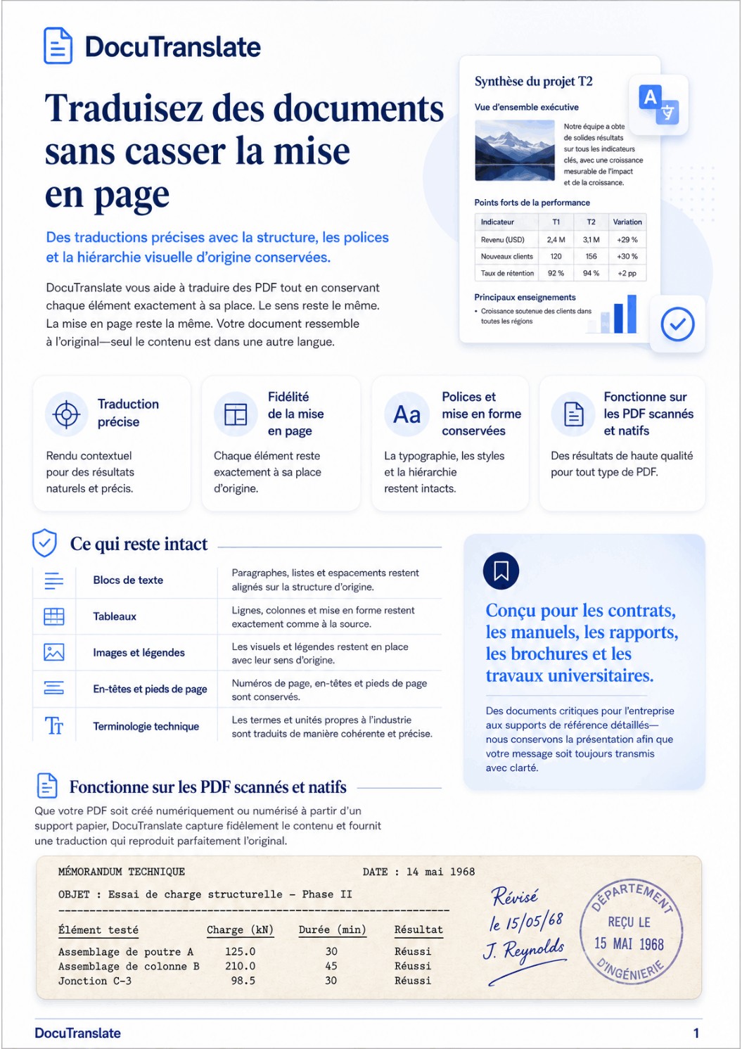 French translation of the DocuTranslate sample document