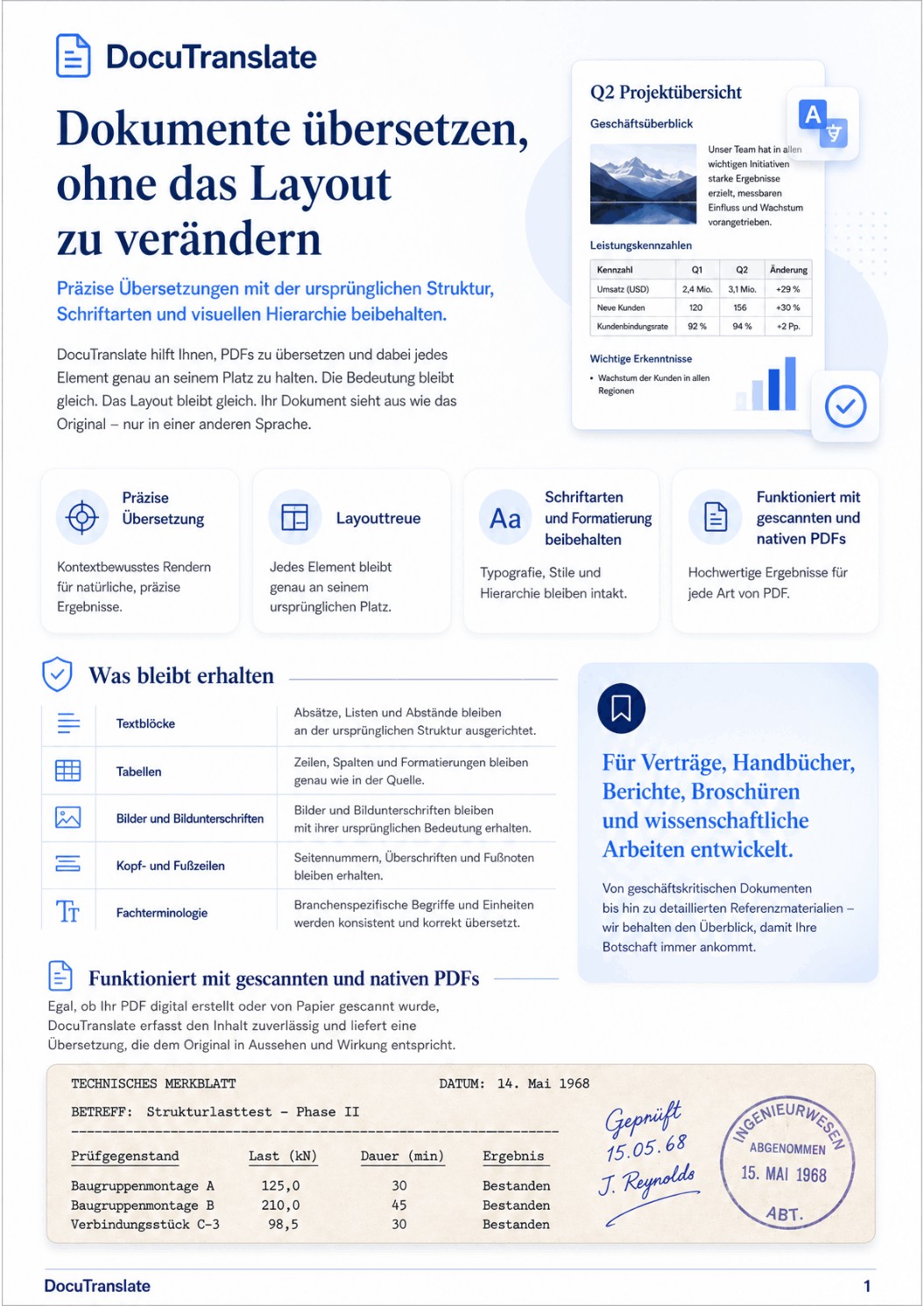 German translation of the DocuTranslate sample document