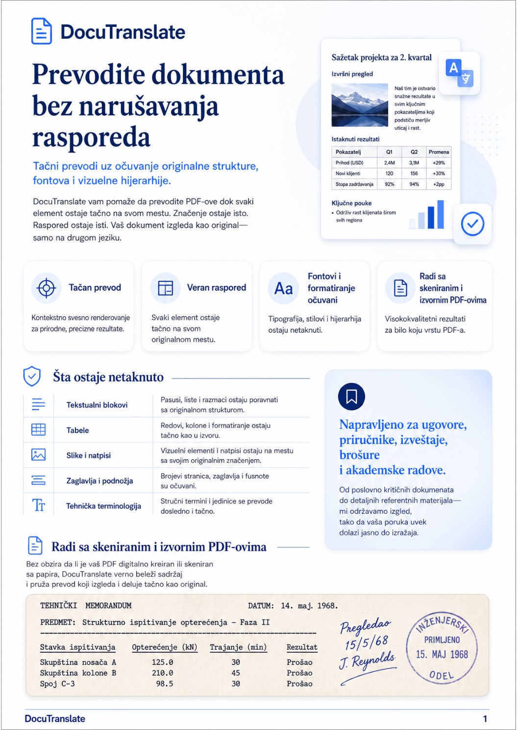 Serbian translation of the DocuTranslate sample document