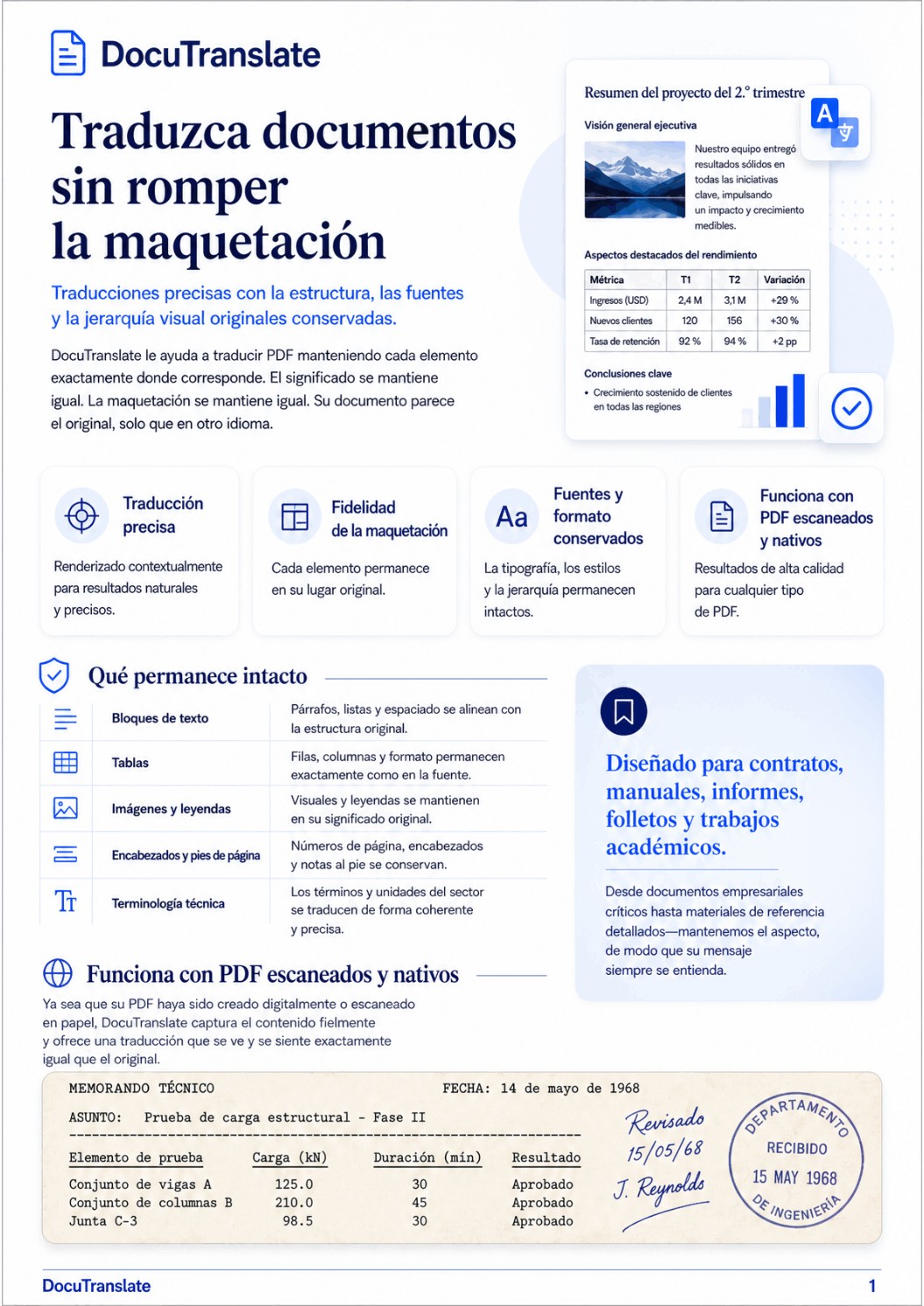 Spanish translation of the DocuTranslate sample document